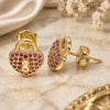 Oro Laminado Stud Earring, Gold Filled Style Lock and Heart Design, with Ruby Micro Pave, Polished, Golden Finish, 02.156.0441.1