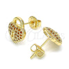 Oro Laminado Stud Earring, Gold Filled Style Lock and Heart Design, with Garnet Micro Pave, Polished, Golden Finish, 02.156.0441.2
