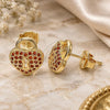 Oro Laminado Stud Earring, Gold Filled Style Lock and Heart Design, with Garnet Micro Pave, Polished, Golden Finish, 02.156.0441.2