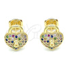 Oro Laminado Stud Earring, Gold Filled Style Lock and Heart Design, with Multicolor Micro Pave, Polished, Golden Finish, 02.156.0441.3