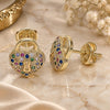 Oro Laminado Stud Earring, Gold Filled Style Lock and Heart Design, with Multicolor Micro Pave, Polished, Golden Finish, 02.156.0441.3