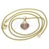 Oro Laminado Pendant Necklace, Gold Filled Style Lock and Heart Design, with Ruby Micro Pave, Polished, Golden Finish, 04.156.0303.1.20 (02 MM Thickness, 20 Inches Length)