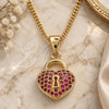 Oro Laminado Pendant Necklace, Gold Filled Style Lock and Heart Design, with Ruby Micro Pave, Polished, Golden Finish, 04.156.0303.1.20 (02 MM Thickness, 20 Inches Length)