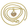 Oro Laminado Pendant Necklace, Gold Filled Style Lock and Heart Design, with Garnet Micro Pave, Polished, Golden Finish, 04.156.0303.2.20 (02 MM Thickness, 20 Inches Length)