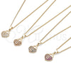 Oro Laminado Pendant Necklace, Gold Filled Style Lock and Heart Design, with Garnet Micro Pave, Polished, Golden Finish, 04.156.0303.2.20 (02 MM Thickness, 20 Inches Length)