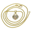 Oro Laminado Pendant Necklace, Gold Filled Style Lock and Heart Design, with Multicolor Micro Pave, Polished, Golden Finish, 04.156.0303.3.20 (02 MM Thickness, 20 Inches Length)