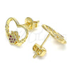 Oro Laminado Stud Earring, Gold Filled Style Heart Design, with Ruby Micro Pave, Polished, Golden Finish, 02.156.0442.1