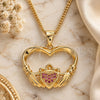 Oro Laminado Pendant Necklace, Gold Filled Style Heart Design, with Ruby Micro Pave, Polished, Golden Finish, 04.156.0304.1.20 (02 MM Thickness, 20 Inches Length)
