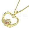 Oro Laminado Pendant Necklace, Gold Filled Style Heart Design, with Garnet Micro Pave, Polished, Golden Finish, 04.156.0304.2.20 (02 MM Thickness, 20 Inches Length)