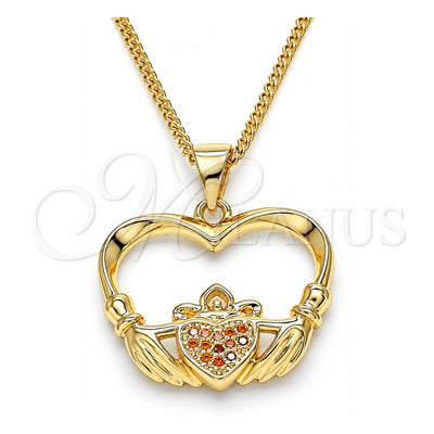 Oro Laminado Pendant Necklace, Gold Filled Style Heart Design, with Garnet Micro Pave, Polished, Golden Finish, 04.156.0304.2.20 (02 MM Thickness, 20 Inches Length)