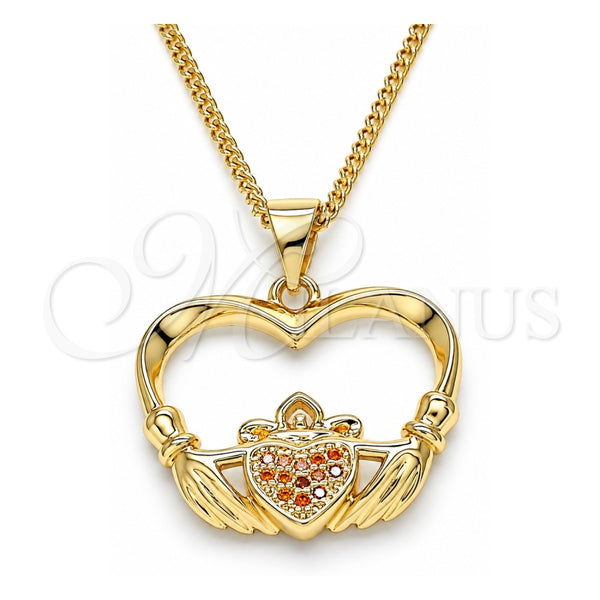 Oro Laminado Pendant Necklace, Gold Filled Style Heart Design, with Garnet Micro Pave, Polished, Golden Finish, 04.156.0304.2.20 (02 MM Thickness, 20 Inches Length)