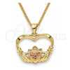 Oro Laminado Pendant Necklace, Gold Filled Style Heart Design, with Garnet Micro Pave, Polished, Golden Finish, 04.156.0304.2.20 (02 MM Thickness, 20 Inches Length)