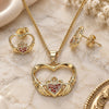 Oro Laminado Earring and Pendant Adult Set, Gold Filled Style Heart Design, with Garnet Micro Pave, Polished, Golden Finish, 10.156.0247.2