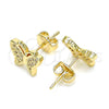 Oro Laminado Stud Earring, Gold Filled Style Butterfly Design, with White Micro Pave, Polished, Golden Finish, 02.156.0443