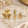 Oro Laminado Stud Earring, Gold Filled Style Butterfly Design, with Garnet Micro Pave, Polished, Golden Finish, 02.156.0443.2