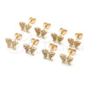 Oro Laminado Stud Earring, Gold Filled Style Butterfly Design, with Garnet Micro Pave, Polished, Golden Finish, 02.156.0443.2