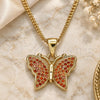 Oro Laminado Pendant Necklace, Gold Filled Style Butterfly Design, with Garnet Micro Pave, Polished, Golden Finish, 04.156.0305.2.20 (02 MM Thickness, 20 Inches Length)