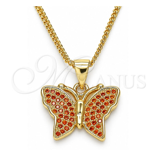 Oro Laminado Pendant Necklace, Gold Filled Style Butterfly Design, with Garnet Micro Pave, Polished, Golden Finish, 04.156.0305.2.20 (02 MM Thickness, 20 Inches Length)