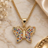 Oro Laminado Pendant Necklace, Gold Filled Style Butterfly Design, with Multicolor Micro Pave, Polished, Golden Finish, 04.156.0305.3.20 (02 MM Thickness, 20 Inches Length)