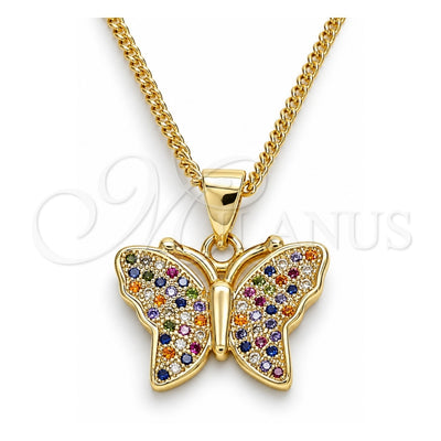 Oro Laminado Pendant Necklace, Gold Filled Style Butterfly Design, with Multicolor Micro Pave, Polished, Golden Finish, 04.156.0305.3.20 (02 MM Thickness, 20 Inches Length)