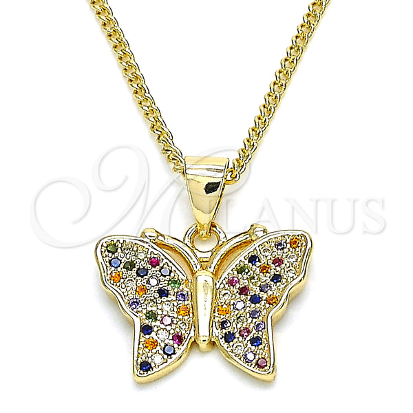 Gold Filled Necklace — Pendant Necklace Butterfly Design with Multicolor Micro Pave — main product view — SKU 134397 | Oro Laminado collar — Pendant Necklace Butterfly diseño with Multicolor Micro Pave — SKU 134397