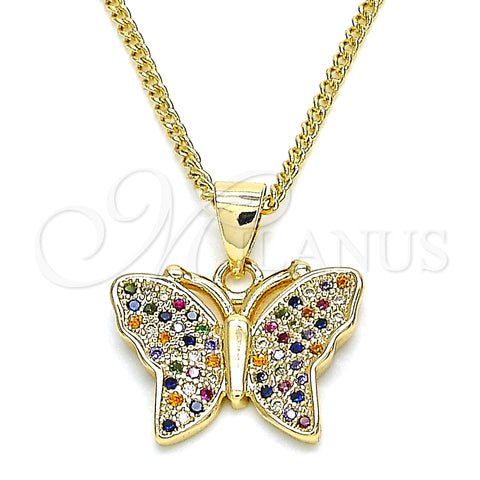 Oro Laminado Pendant Necklace, Gold Filled Style Butterfly Design, with Multicolor Micro Pave, Polished, Golden Finish, 04.156.0305.3.20 (02 MM Thickness, 20 Inches Length)