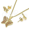 Oro Laminado Earring and Pendant Adult Set, Gold Filled Style Butterfly Design, with Garnet Micro Pave, Polished, Golden Finish, 10.156.0248.2