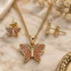 Oro Laminado Earring and Pendant Adult Set, Gold Filled Style Butterfly Design, with Garnet Micro Pave, Polished, Golden Finish, 10.156.0248.2