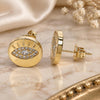 Oro Laminado Stud Earring, Gold Filled Style with White Micro Pave, Polished, Golden Finish, 02.156.0444