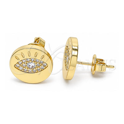 Oro Laminado Stud Earring, Gold Filled Style with White Micro Pave, Polished, Golden Finish, 02.156.0444