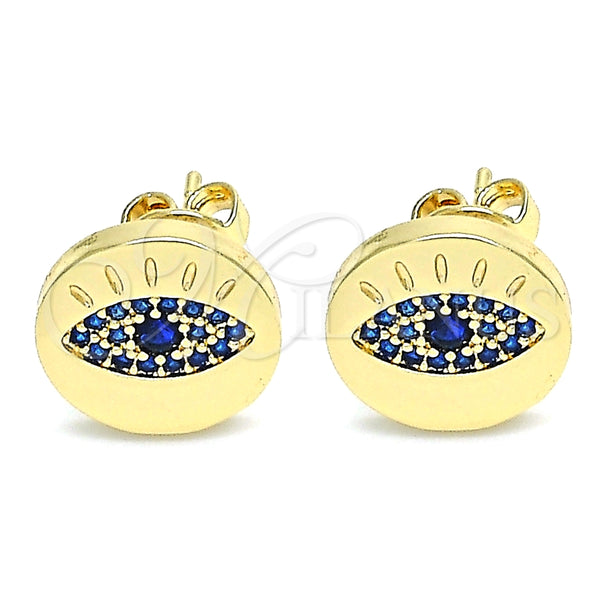 Oro Laminado Stud Earring, Gold Filled Style with Sapphire Blue Micro Pave, Polished, Golden Finish, 02.156.0444.1