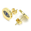 Oro Laminado Stud Earring, Gold Filled Style with Sapphire Blue Micro Pave, Polished, Golden Finish, 02.156.0444.1