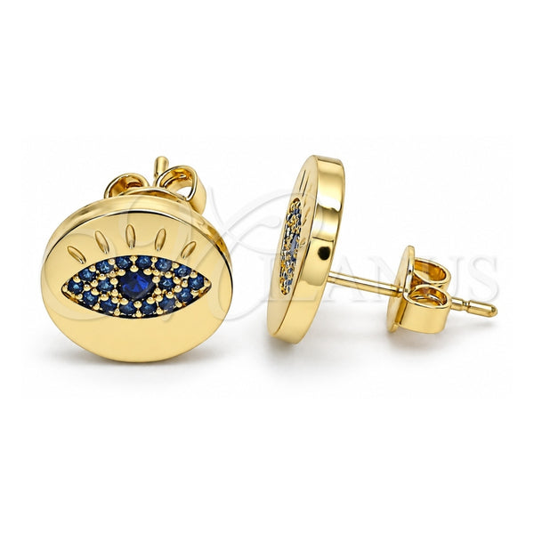 Oro Laminado Stud Earring, Gold Filled Style with Sapphire Blue Micro Pave, Polished, Golden Finish, 02.156.0444.1