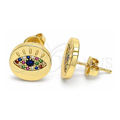 Oro Laminado Stud Earring, Gold Filled Style with Multicolor Micro Pave, Polished, Golden Finish, 02.156.0444.2