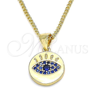 Oro Laminado Pendant Necklace, Gold Filled Style with Sapphire Blue Micro Pave, Polished, Golden Finish for wholesale, main product view
