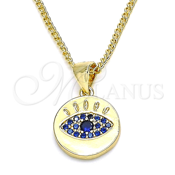 Oro Laminado Pendant Necklace, Gold Filled Style with Sapphire Blue Micro Pave, Polished, Golden Finish for wholesale, main product view