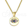 Oro Laminado Pendant Necklace, Gold Filled Style with Multicolor Micro Pave, Polished, Golden Finish, 04.156.0306.2.20 (02 MM Thickness, 20 Inches Length)