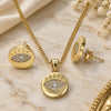 Oro Laminado Earring and Pendant Adult Set, Gold Filled Style with White Micro Pave, Polished, Golden Finish, 10.156.0249