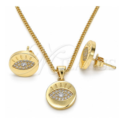Oro Laminado Earring and Pendant Adult Set, Gold Filled Style with White Micro Pave, Polished, Golden Finish, 10.156.0249