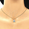 Oro Laminado Earring and Pendant Adult Set, Gold Filled Style with Sapphire Blue Micro Pave, Polished, Golden Finish, 10.156.0249.1