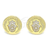 Oro Laminado Stud Earring, Gold Filled Style Judaica and Hand of God Design, with White Micro Pave, Polished, Golden Finish, 02.156.0445