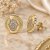 Oro Laminado Stud Earring, Gold Filled Style Judaica and Hand of God Design, with White Micro Pave, Polished, Golden Finish, 02.156.0445