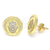 Oro Laminado Stud Earring, Gold Filled Style Judaica and Hand of God Design, with White Micro Pave, Polished, Golden Finish, 02.156.0445