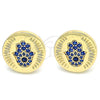 Oro Laminado Stud Earring, Gold Filled Style Hand of God Design, with Sapphire Blue Micro Pave, Polished, Golden Finish, 02.156.0445.1
