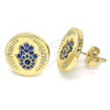Oro Laminado Stud Earring, Gold Filled Style Hand of God Design, with Sapphire Blue Micro Pave, Polished, Golden Finish, 02.156.0445.1