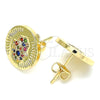 Oro Laminado Stud Earring, Gold Filled Style Hand of God Design, with Multicolor Micro Pave, Polished, Golden Finish, 02.156.0445.2
