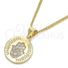 Oro Laminado Pendant Necklace, Gold Filled Style Hand of God Design, with White Micro Pave, Polished, Golden Finish, 04.156.0307.20 (02 MM Thickness, 20 Inches Length)