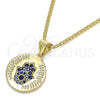 Oro Laminado Pendant Necklace, Gold Filled Style Hand of God Design, with Sapphire Blue Micro Pave, Polished, Golden Finish, 04.156.0307.1.20 (02 MM Thickness, 20 Inches Length)