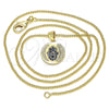 Oro Laminado Pendant Necklace, Gold Filled Style Hand of God Design, with Sapphire Blue Micro Pave, Polished, Golden Finish, 04.156.0307.1.20 (02 MM Thickness, 20 Inches Length)