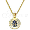Oro Laminado Pendant Necklace, Gold Filled Style Hand of God Design, with Sapphire Blue Micro Pave, Polished, Golden Finish, 04.156.0307.1.20 (02 MM Thickness, 20 Inches Length)